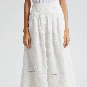 NWOT Farm Rio Off White 3D Flower Midi Skirt sz XL